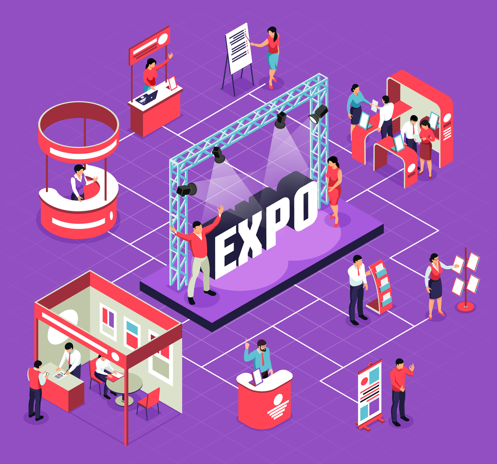 Isometric expo flowchart composition with isolated images of exhibit booths stands people and stage for performance vector illustration SSUCv3H4sIAAAAAAACA01RTU/DMAz9K1bOFR/i1vuEQEJMcJw4pInXmqV1Fbvd0NT/jtNtiFPsZz/7+eXsGi8UXH12lNIkmr0SD65+rBxGUs7kk6sflsqJep0ExXotC16xteqa34bszgV3tXtvvjGoOGNNjeUvwskI0S3VrWWLPCb863gjCZiSH5AncctX5XyLQ/gp22xdxoR+Xb6z0uGomPurkpki8iX0U6QSupmDT1Z/KkrtKu4L2mY/dhQyzZhLHlFCvqjrUTMFwNPIsE98DJ3PCoH7kYWKI3Ak7YCudwD1Jk+A90bpqCGFhlk7AXNpiALjeh1YXJAWYc/ZwGxP74eAMJs/Bv03/Q425rhvjLfZfq7cDxwiWtcAr9tnWMlqlumpOOiqq5WXWXIfMXAZNRdb+WCfuCzLL0LWfEbiAQAA